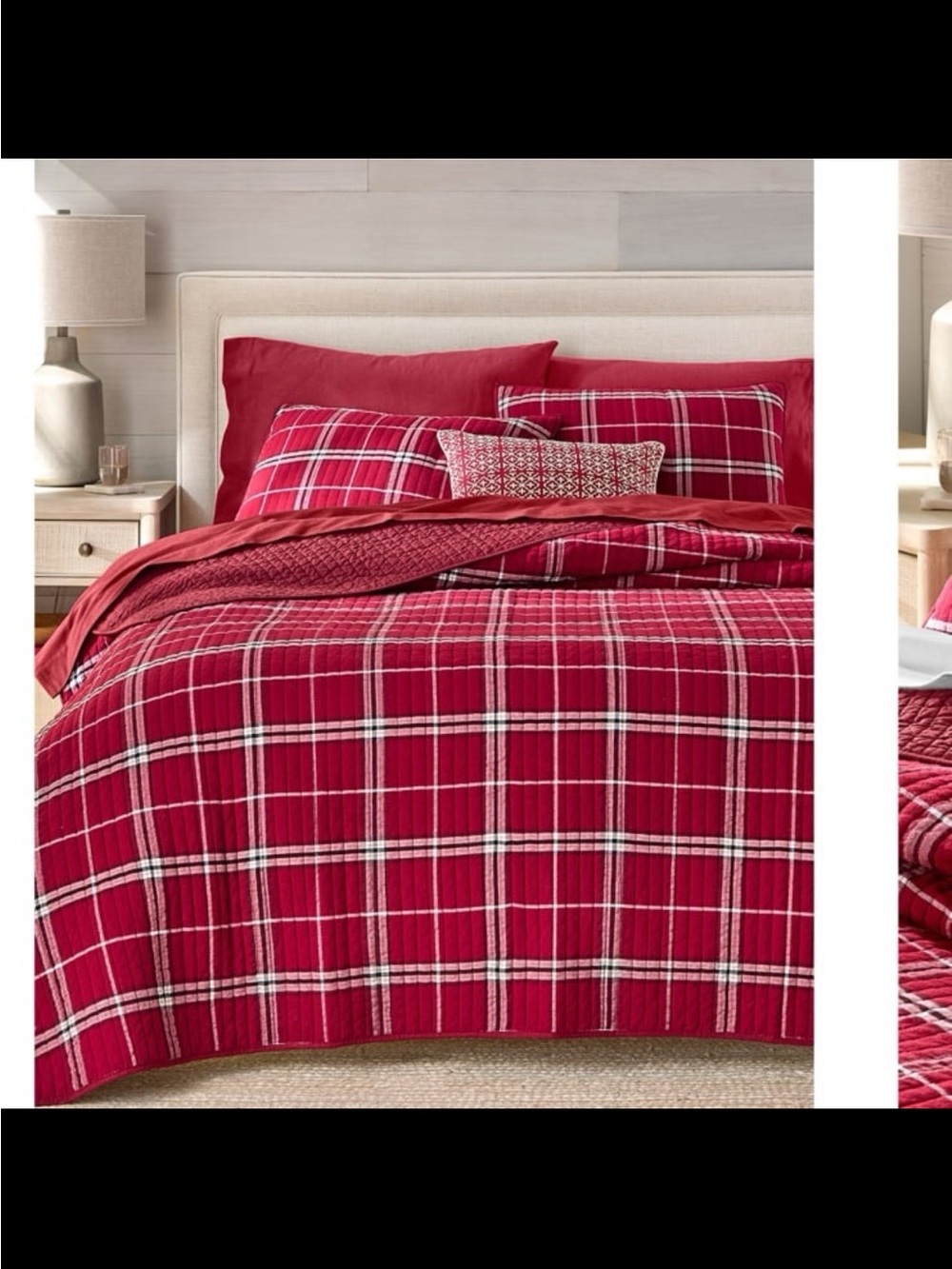 NWT charter club brushed cotton plaid 3-pc quilt set red king MSRP $335